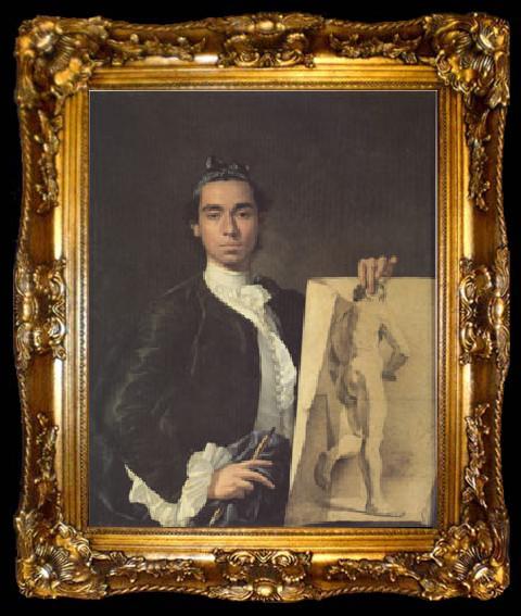 framed  Melendez, Luis Eugenio Portrait of the Artist Holding a Life Study (mk05), ta009-2